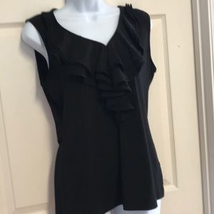 Black sleeveless top with ruffles